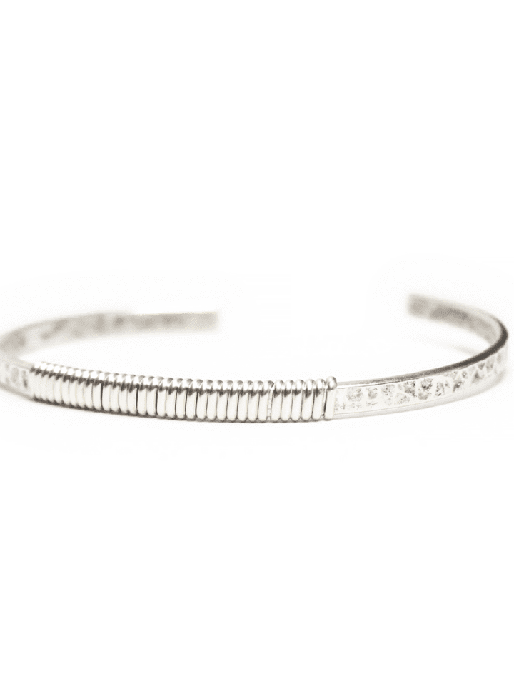 Signature Sterling Silver Center Wrapped Hammered Cuff Bangle