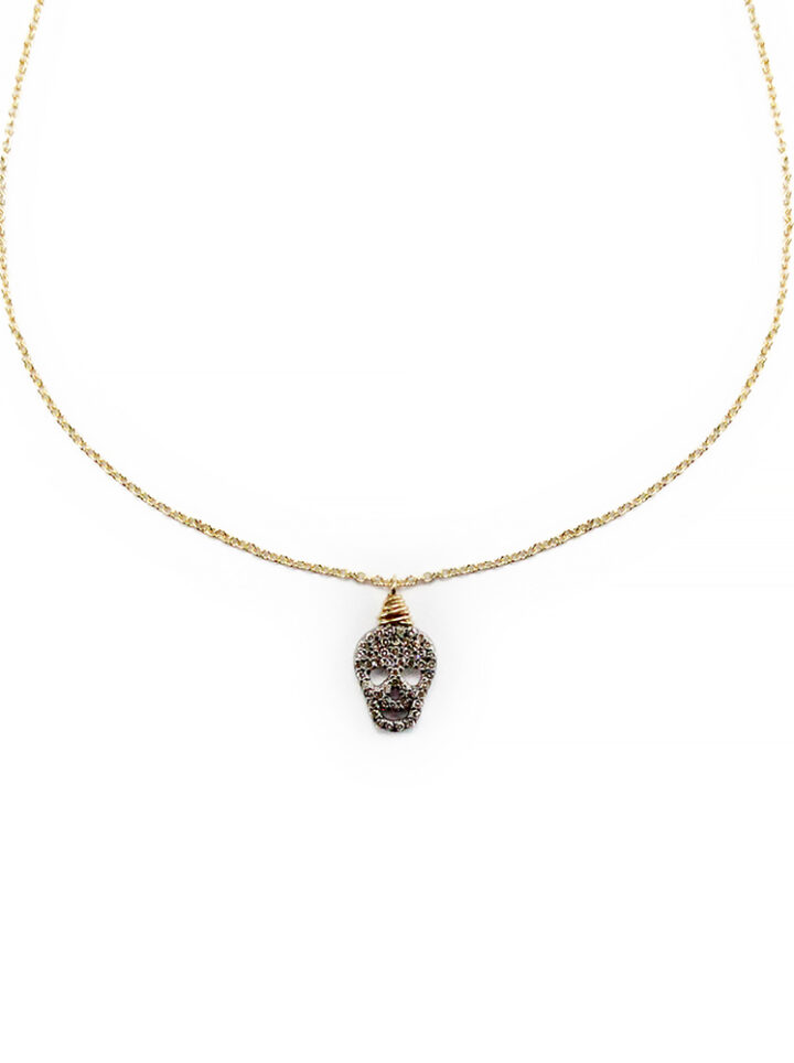 Mini Pave Diamond Skull Delicate Necklace