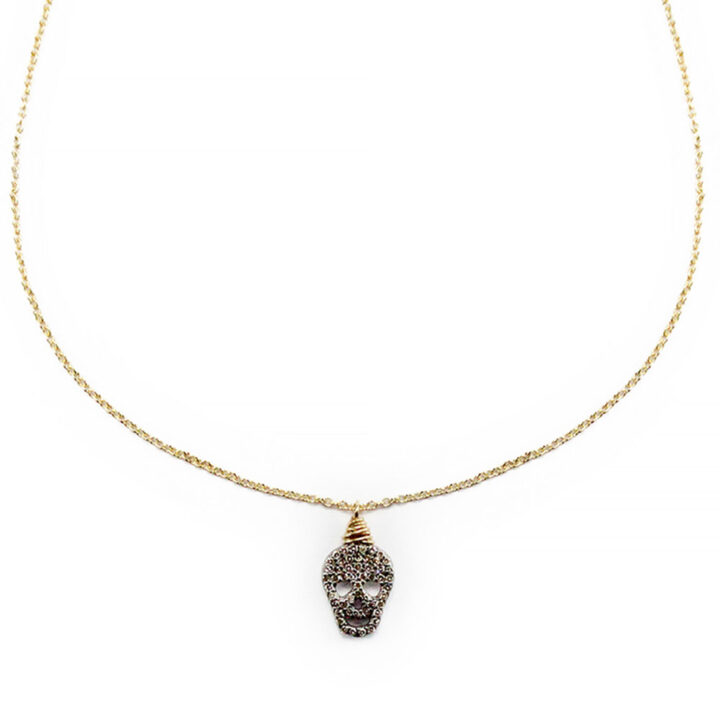 Pave Diamond Skull Delicate Necklace