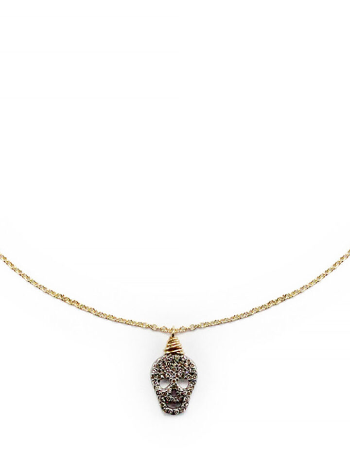 Mini Pave Diamond Skull Delicate Necklace