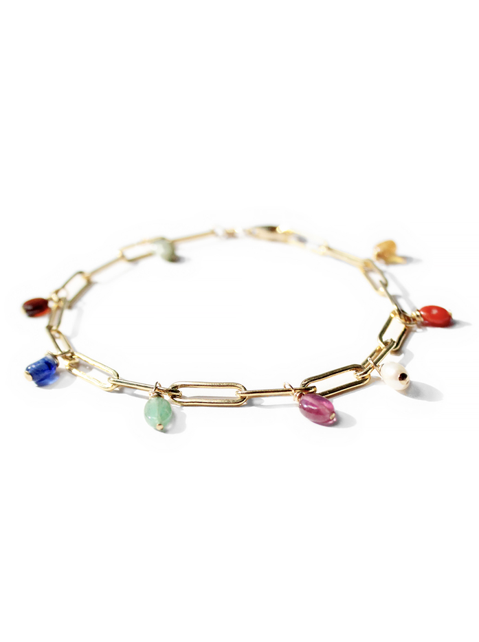 Navratan Paperclip Charm Anklet