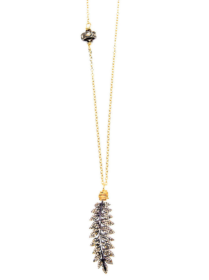 Pave Leaf Branch Long Necklace