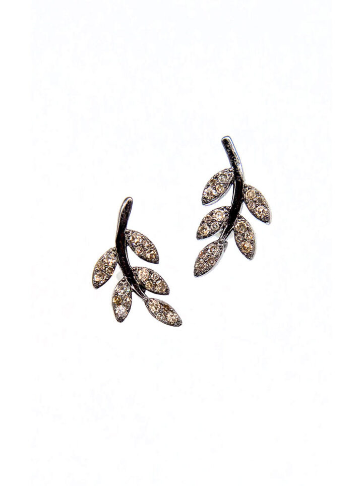 Leaf Climber Pave Diamond Studs