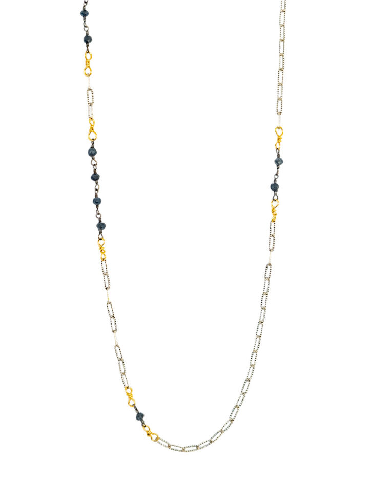 Blue Labradorite Two Tone Paperclip Necklace