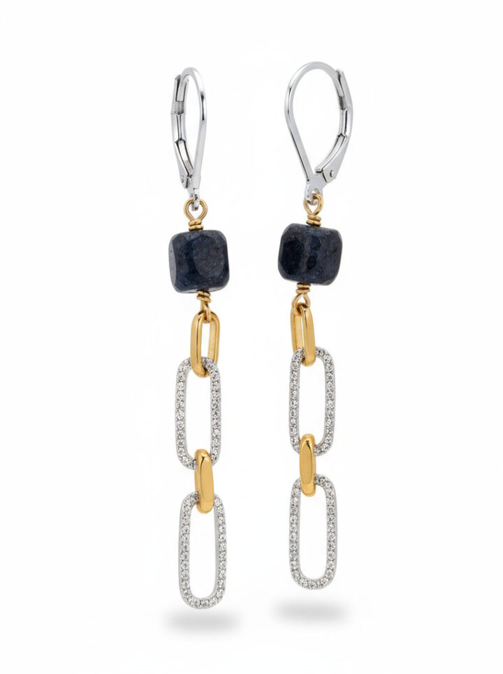 Blue Labradorite Stardust Linear Paperclip Earrings