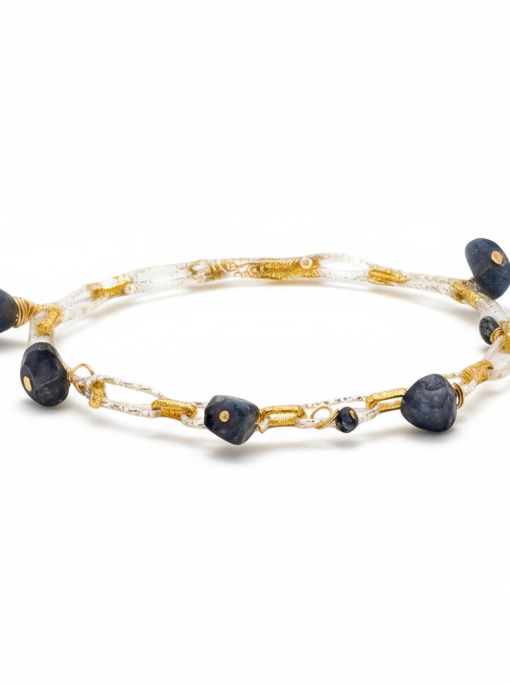 Blue Labradorite Two Tone Paperclip Charm Bracelet