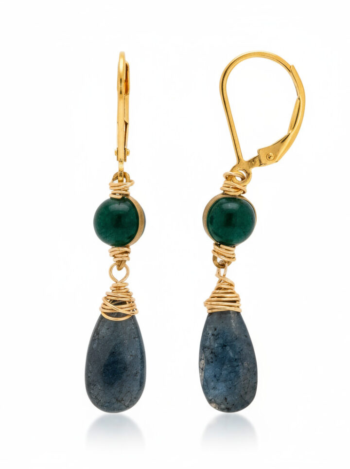 Kyanite and Teal Enamel Drop Earrings