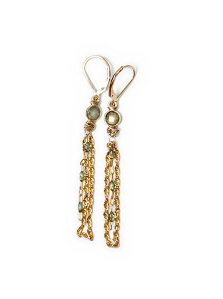 Labradorite Enamel Tassel Linear Earrings