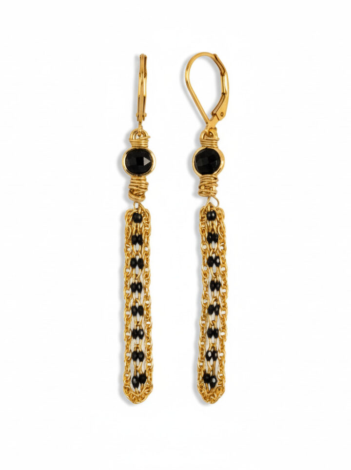 Onyx Enamel Tassel Linear Earrings