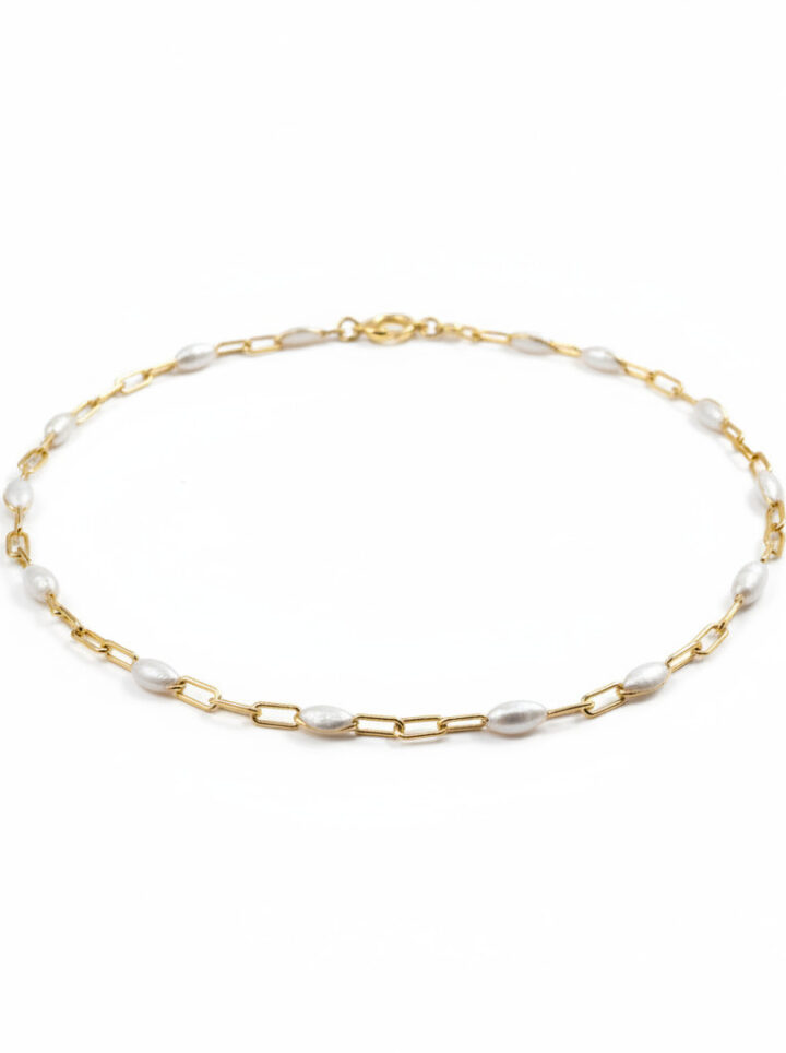 Pearl Enamel Paperclip Anklet