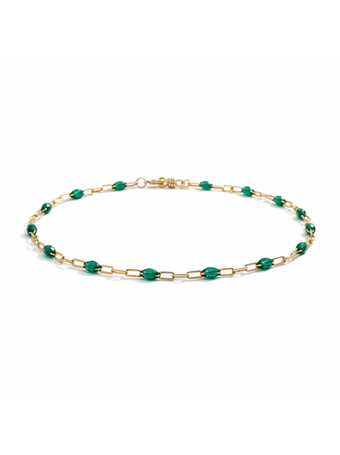 Emerald Enamel Paperclip Anklet