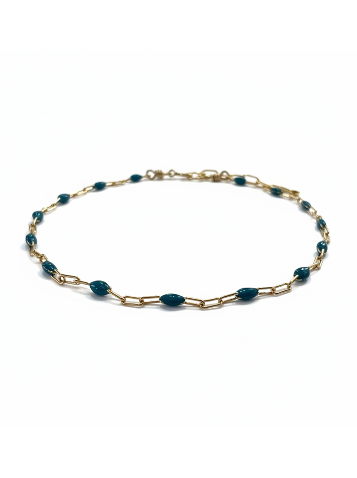 Teal Enamel Paperclip Anklet