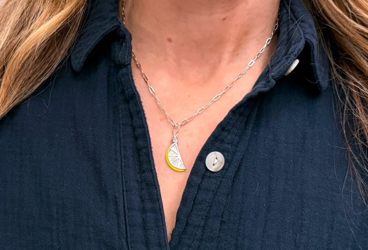 silver lemon charm necklace